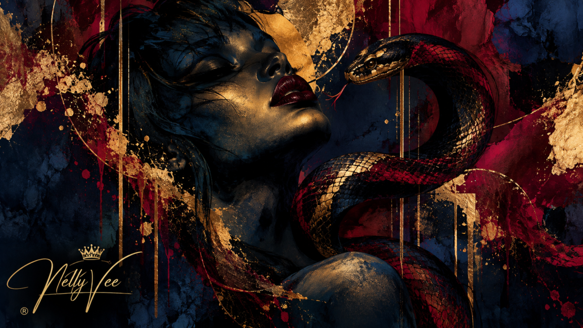 Abstract nVeeism artwork for Dark Venom exploring memory, conflict, attraction, fracture, and consequence