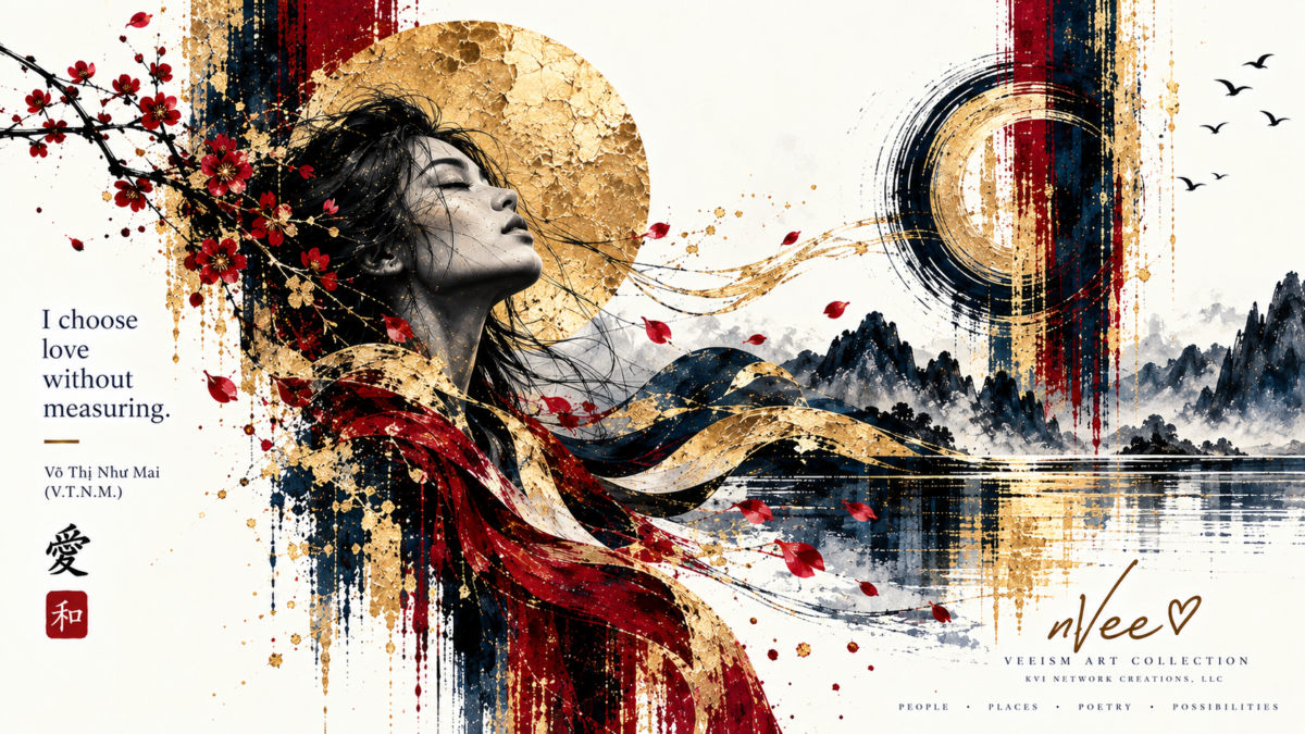 nVeeism landscape artwork paired with Love Without Measuring by Võ Thị Như Mai