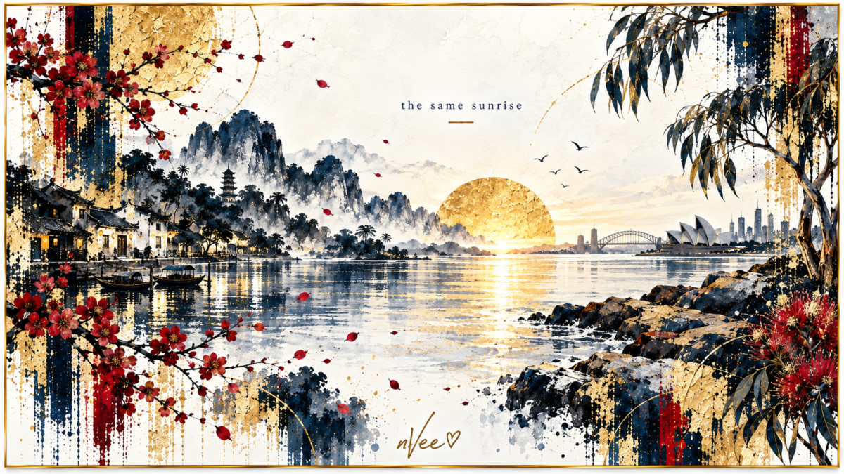 nVeeism landscape artwork paired with Two Different Worlds by Võ Thị Như Mai