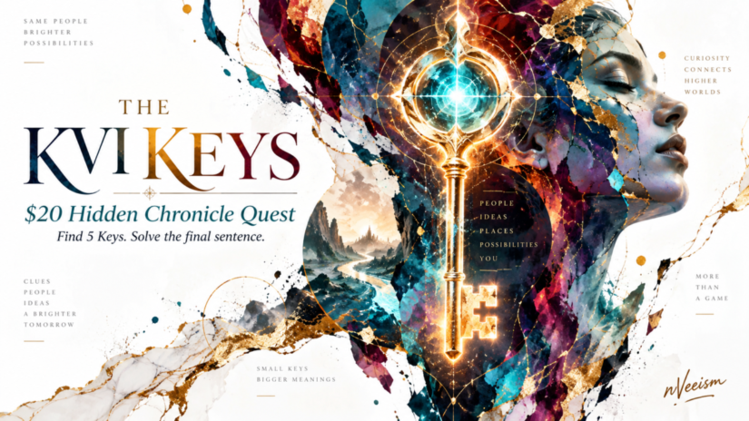 The KVI Keys — $20 Hidden Chronicle Quest nVeeism-style cover featuring a glowing key and vivid abstract artwork