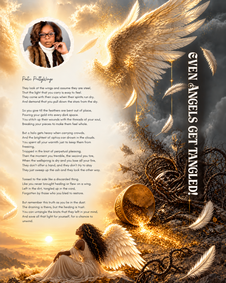 Full poem artwork for Even Angels Get Tangled by Poetic PrettyWings
