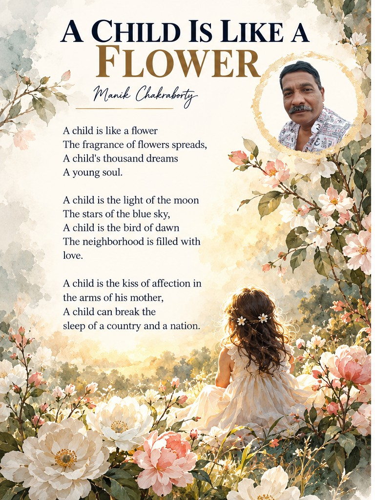 Poetry artwork for A Child Is Like a Flower by Bangladeshi poet Manik Chakraborty
