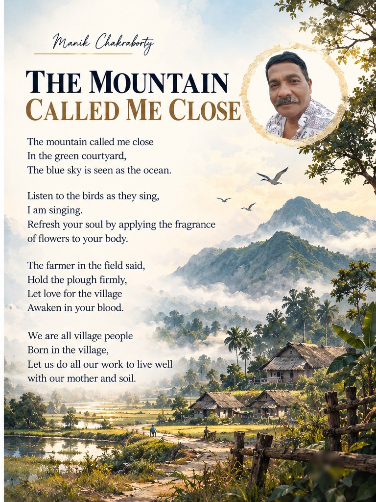 Poetry artwork for The Mountain Called Me Close by Bangladeshi poet Manik Chakraborty